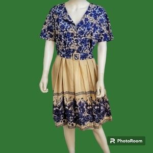 Sucrefas Retro 1940s floral belted Land Girl shirt dress